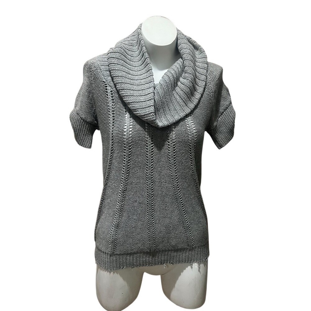BCBGMaxAzria Sweater Tunic Womens Size 2XS Heather Gray Cowl Neck Short
